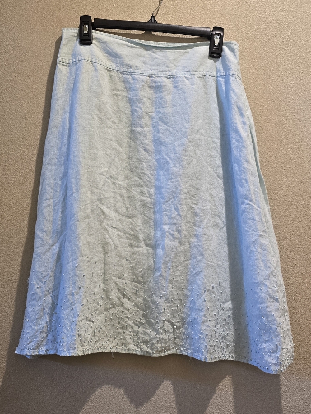 Eileen Fisher Pale Blue A-Line Skirt with Embroidered Hem Sz S